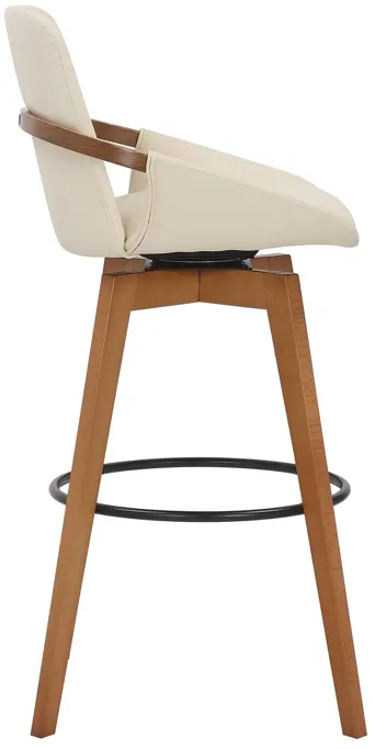 Baylor 30" Cream Faux Leather and Walnut Wood Swivel Bar Stool