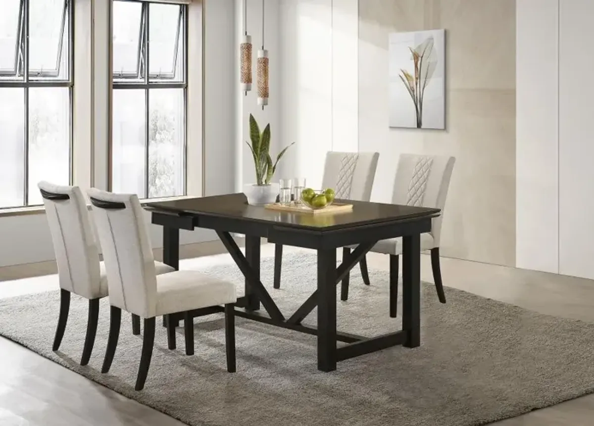 Malia 5-piece Rectangular Dining Table Set with Refractory Extension Leaf Beige and Black