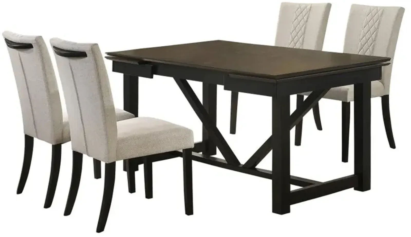 Malia 5-piece Rectangular Dining Table Set with Refractory Extension Leaf Beige and Black