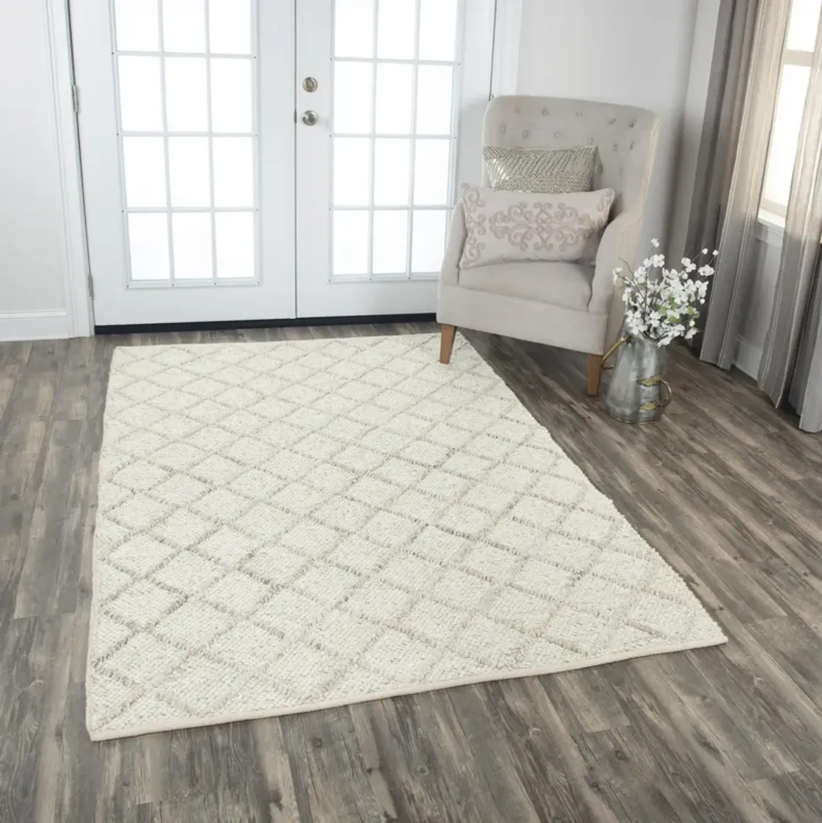 Ewe Complete me Beige Diamond/Woven Wool/Polyester 8' x 10' Rectangle Rug