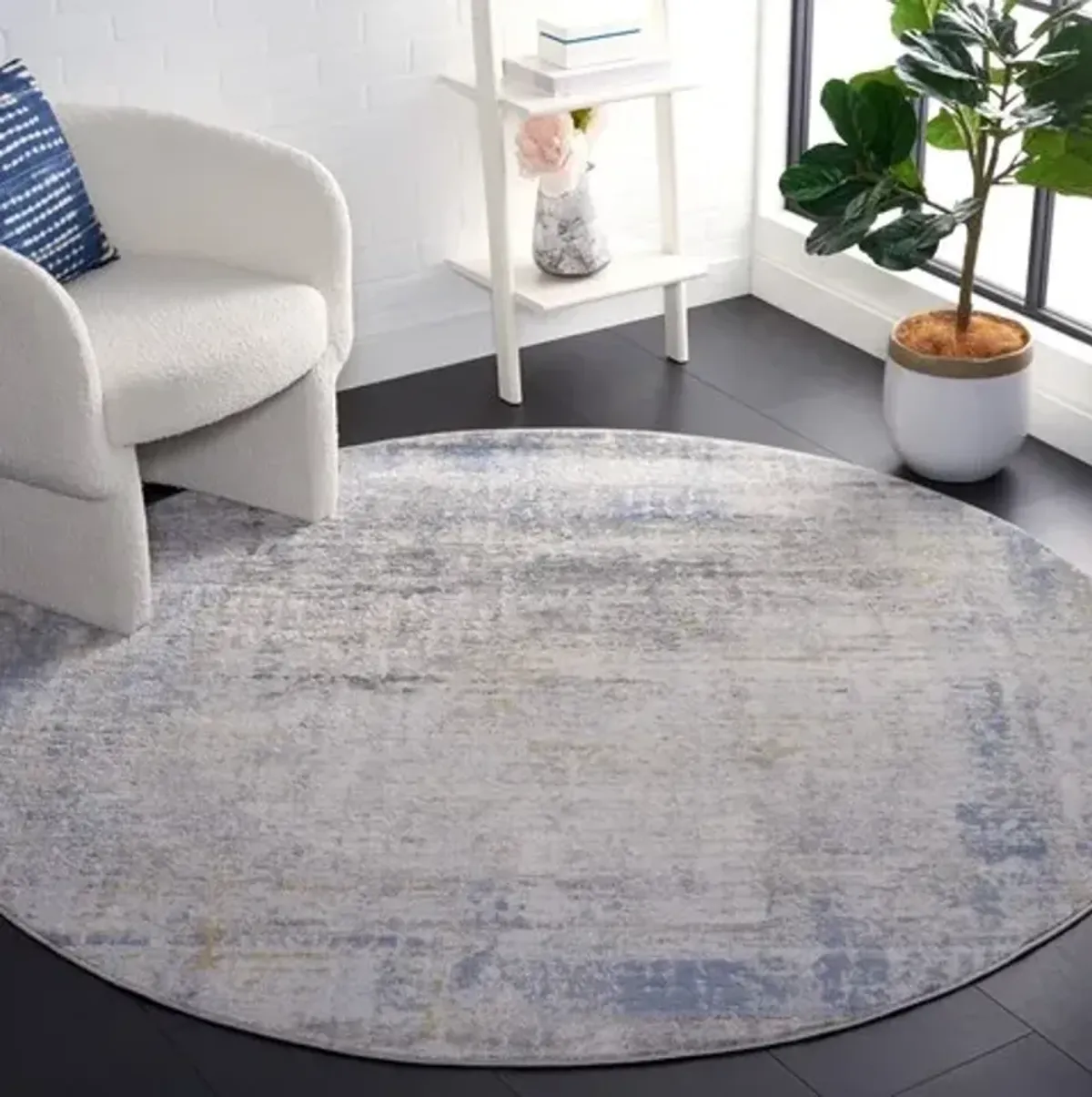 PALMA 338 Blue 6'-7' X 6'-7' Round Round Rug