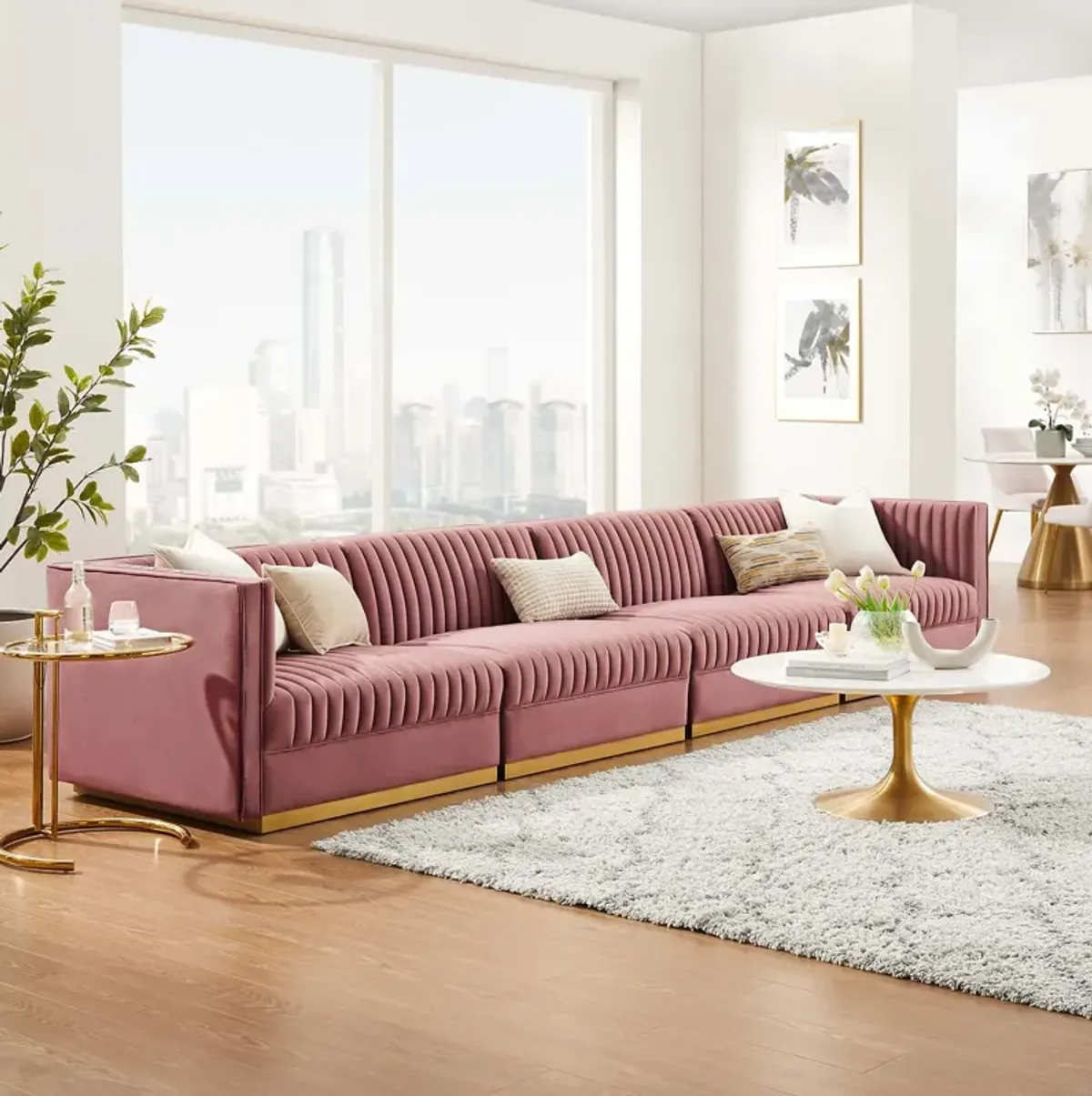 Sanguine Channel Tufted Performance Velvet 4-Seat Modular Sofa