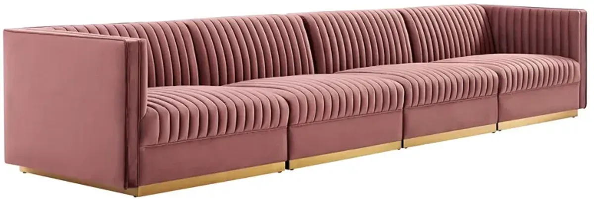 Sanguine Channel Tufted Performance Velvet 4-Seat Modular Sofa