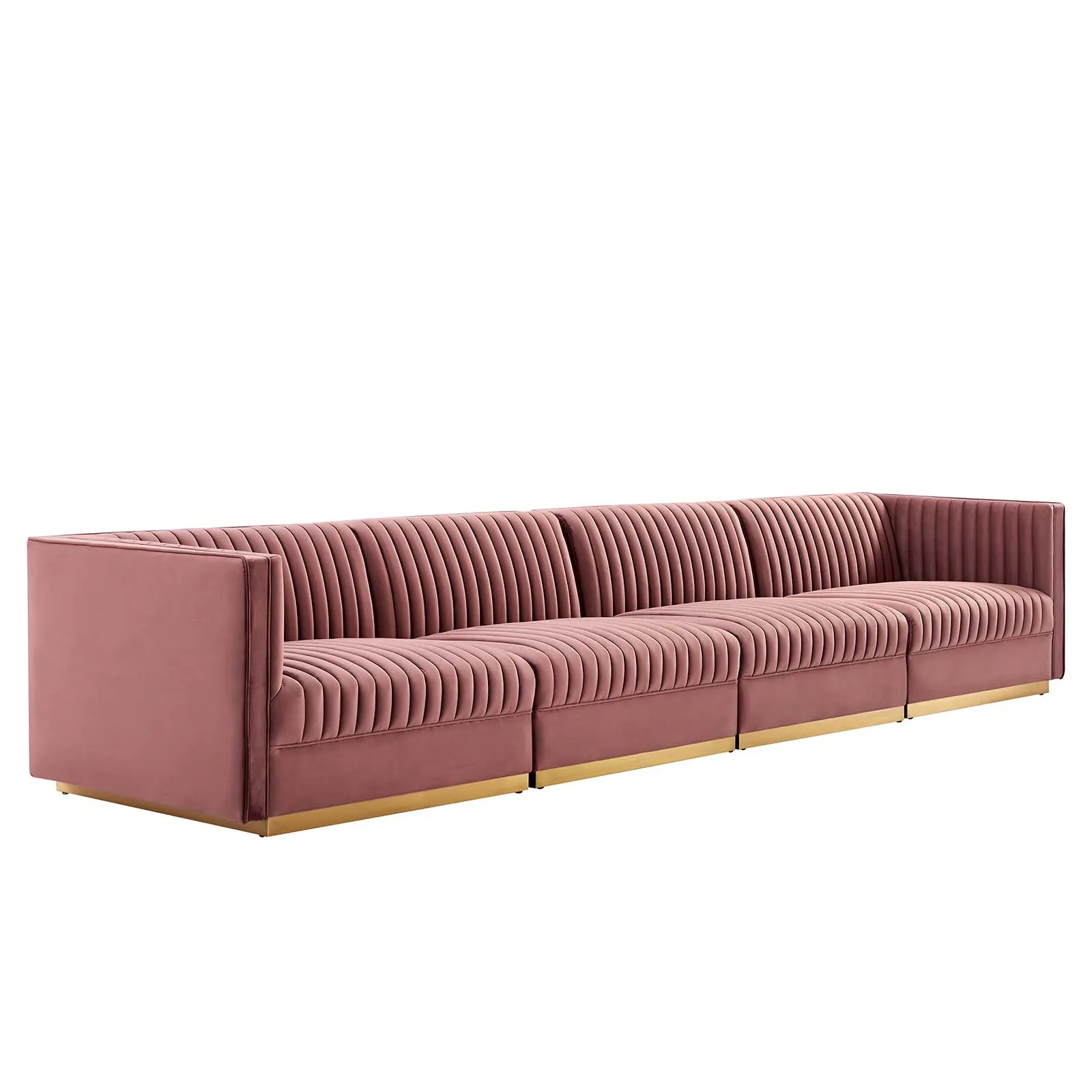 Sanguine Channel Tufted Performance Velvet 4-Seat Modular Sofa