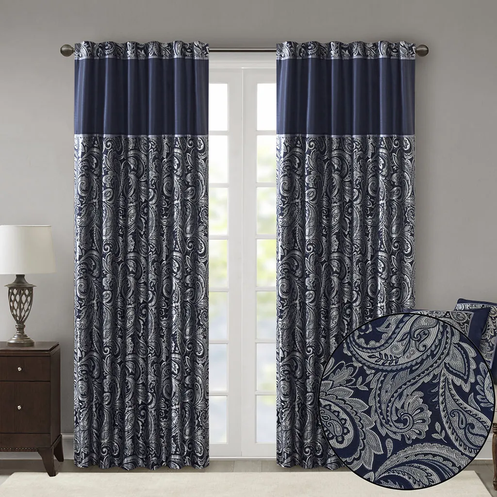 Madison Park Aubrey Navy Jacquard Curtain Panel Pair