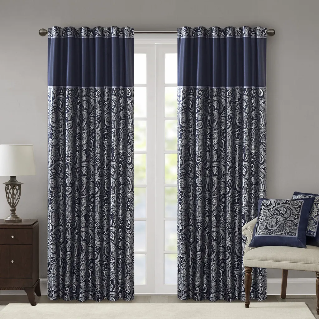 Madison Park Aubrey Navy Jacquard Curtain Panel Pair