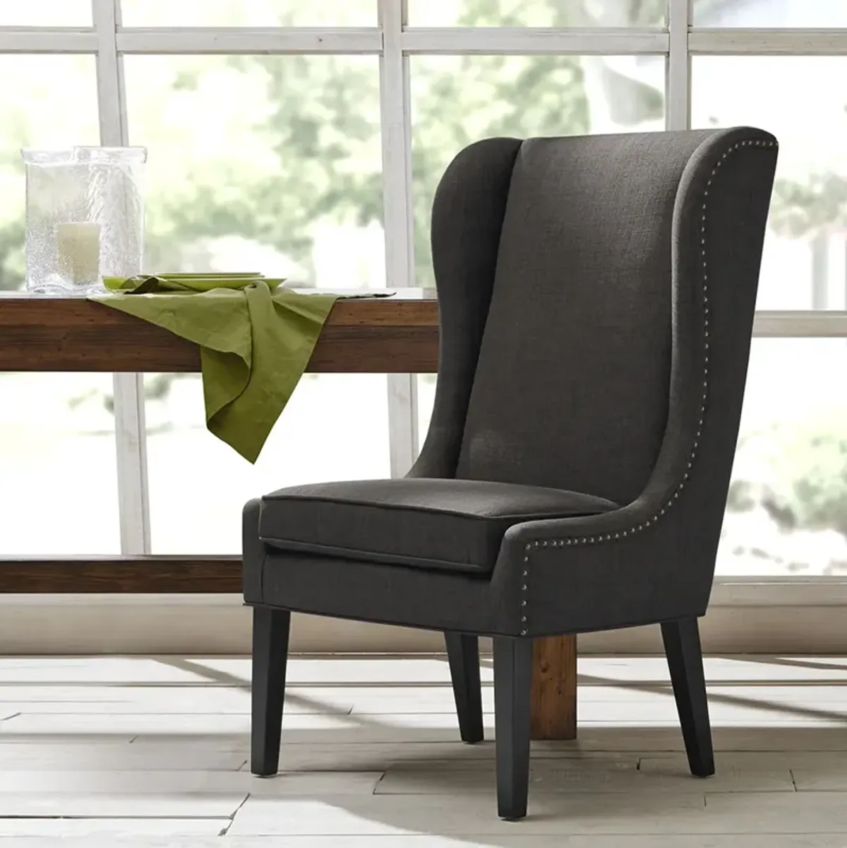 Madison Park Garbo Charcoal Captains Dining Chair