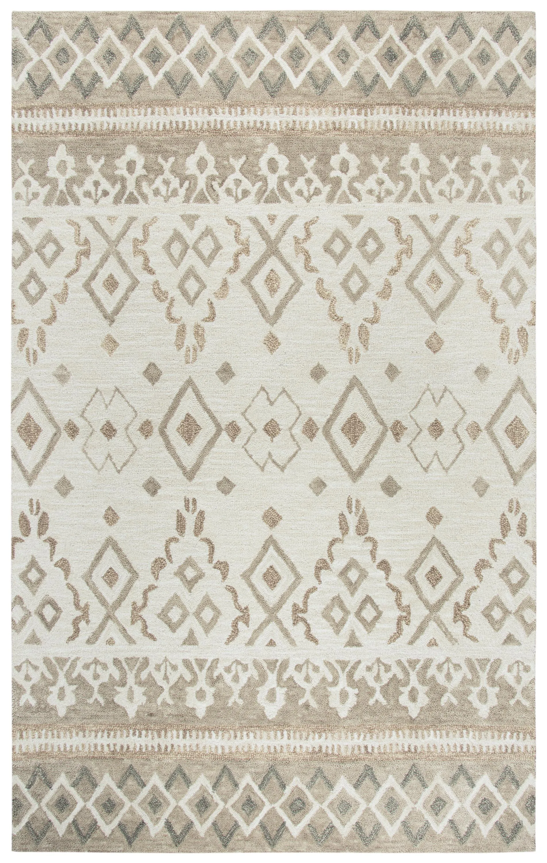 Opulent Natural/Beige Geometric Wool 8' x 10' Rectangle Rug