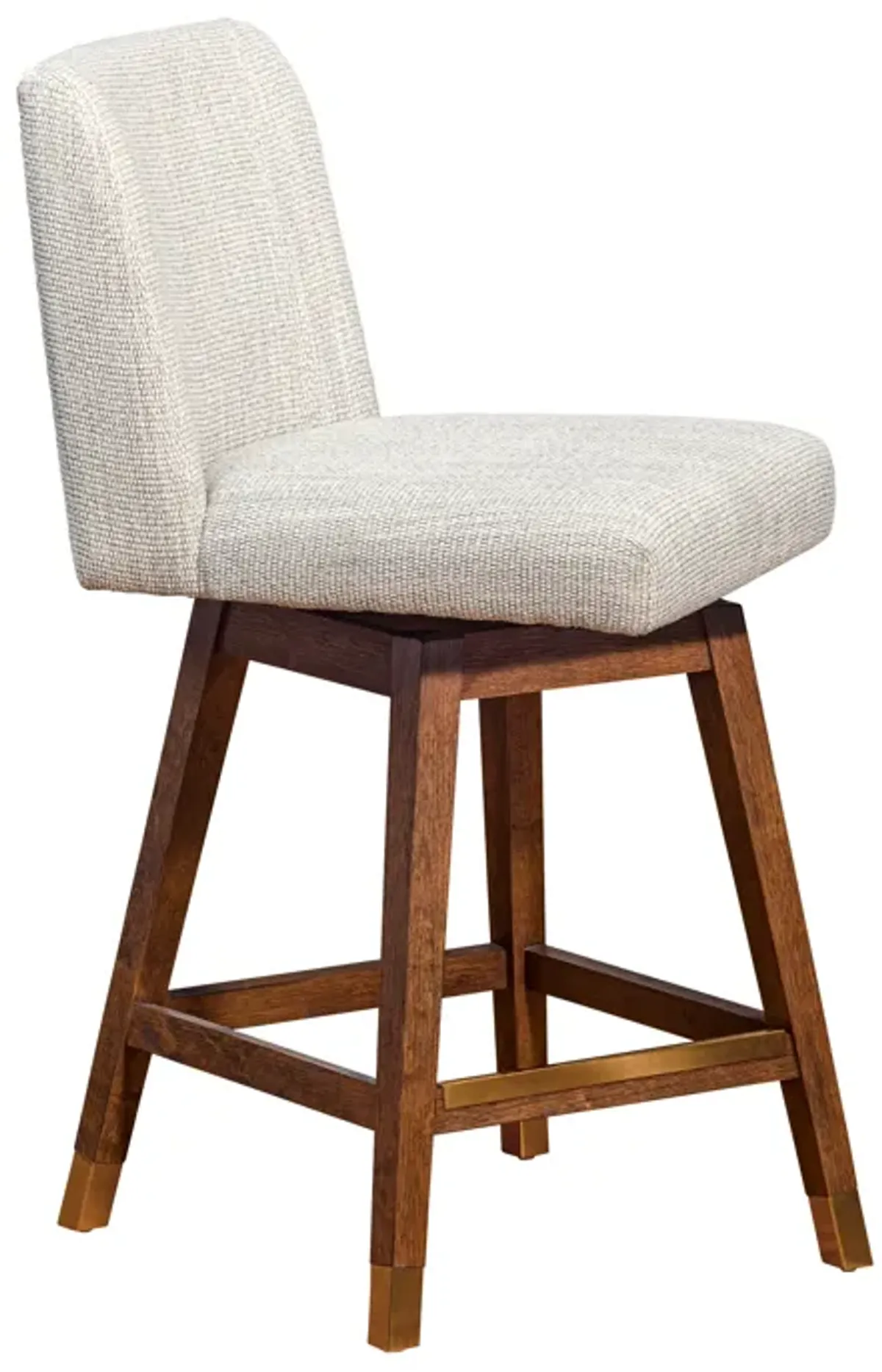 Basila Swivel Counter Stool in Brown Oak Wood Finish with Beige Fabric