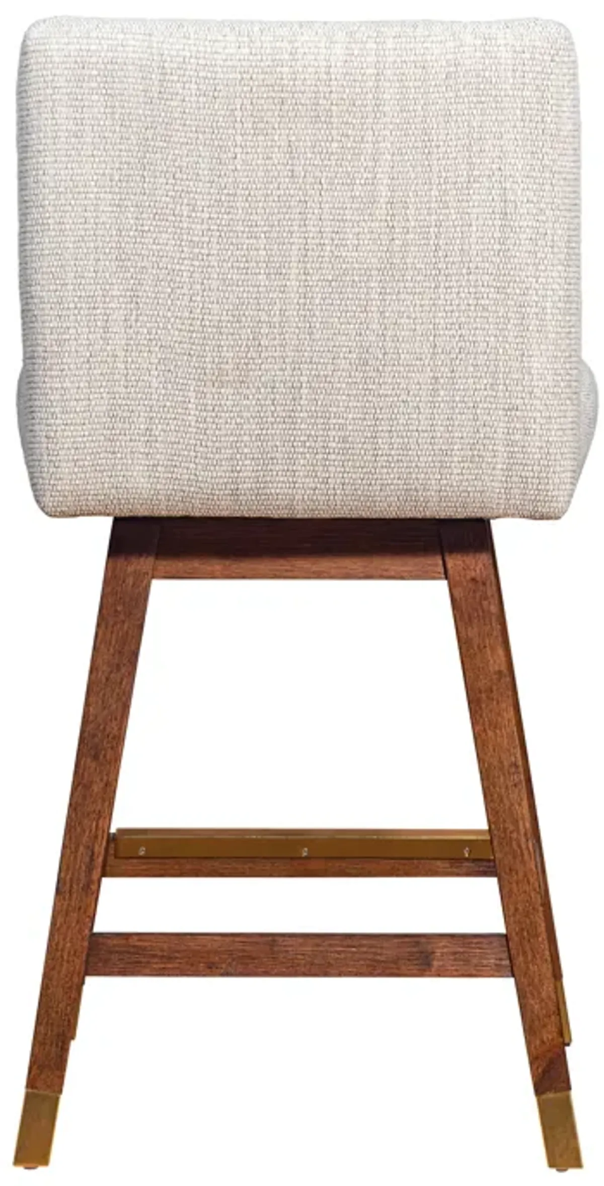 Basila Swivel Counter Stool in Brown Oak Wood Finish with Beige Fabric