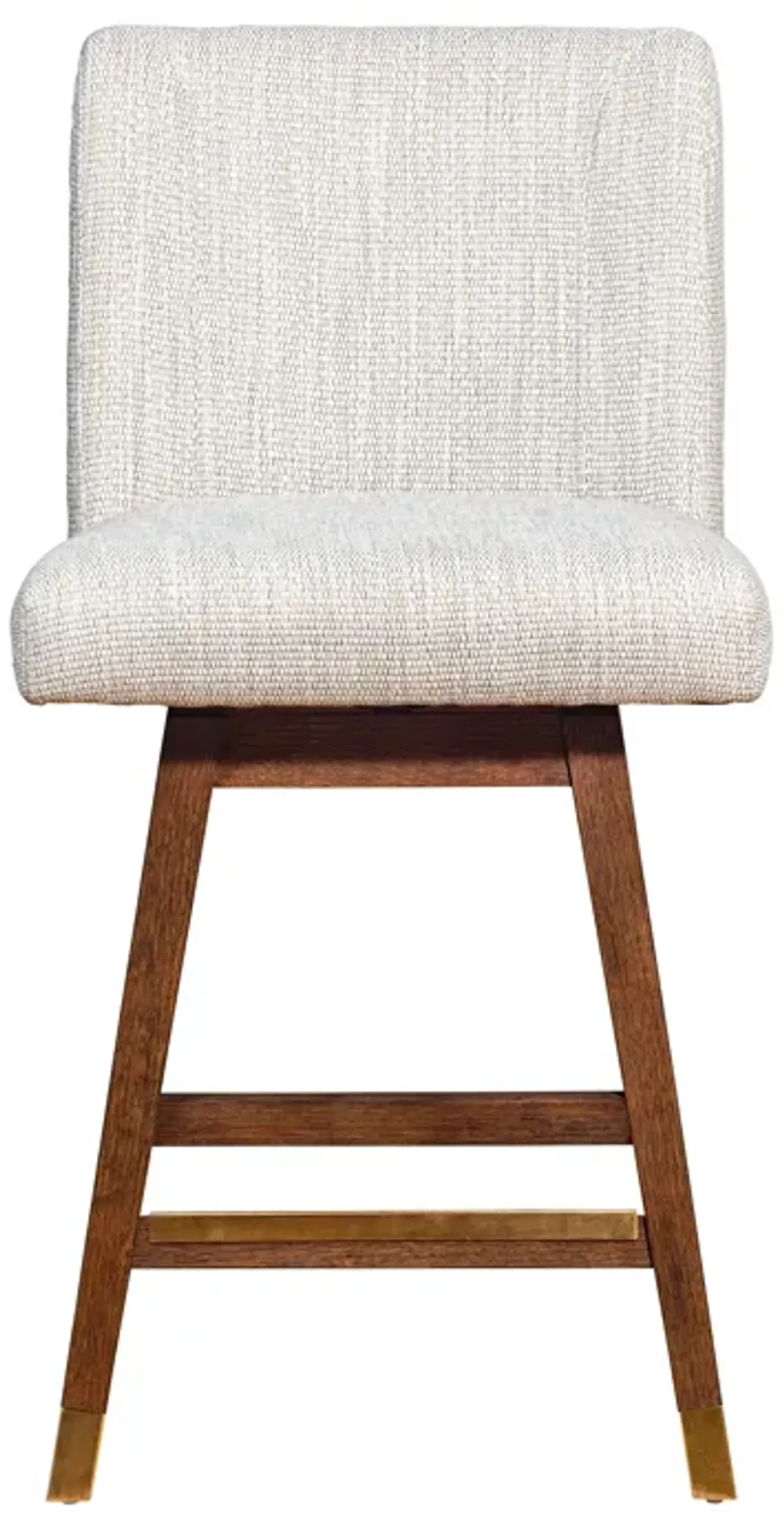 Basila Swivel Counter Stool in Brown Oak Wood Finish with Beige Fabric