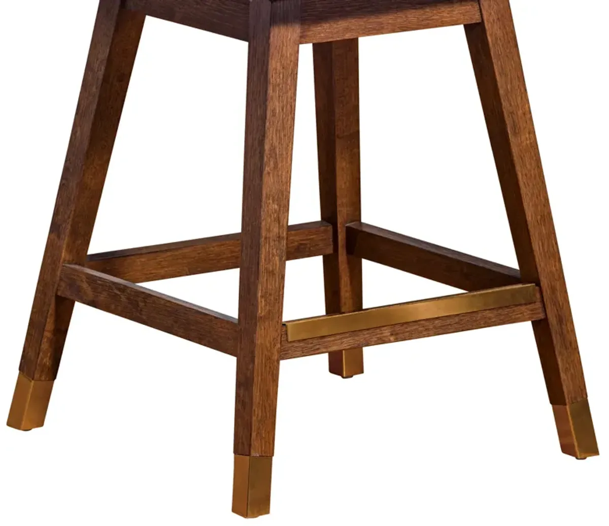 Basila Swivel Counter Stool in Brown Oak Wood Finish with Beige Fabric