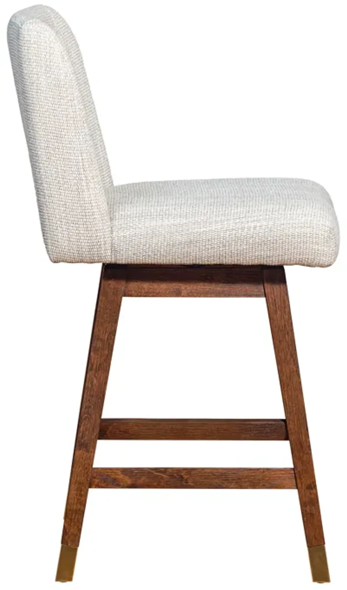 Basila Swivel Counter Stool in Brown Oak Wood Finish with Beige Fabric