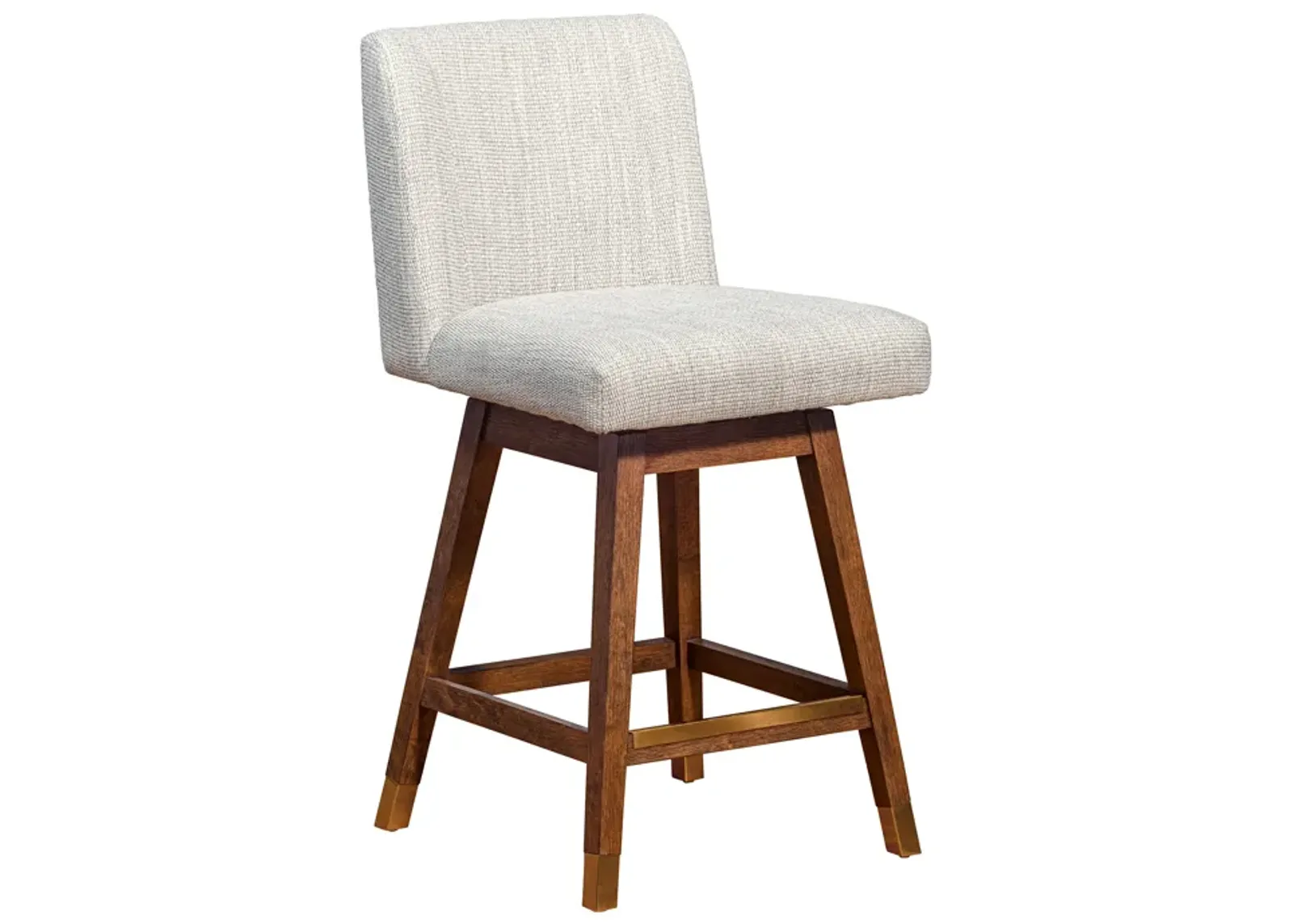 Basila Swivel Counter Stool in Brown Oak Wood Finish with Beige Fabric