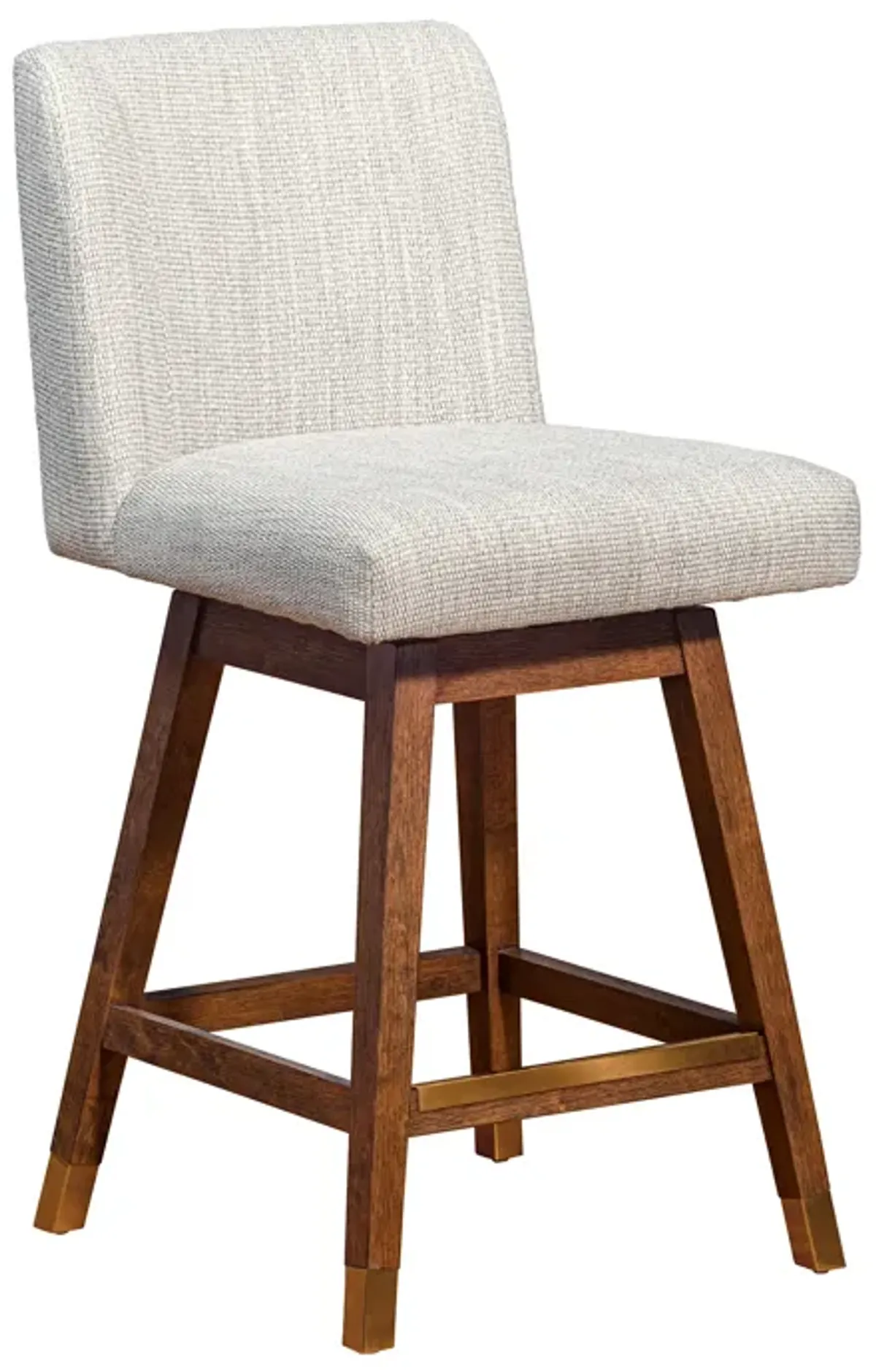 Basila Swivel Counter Stool in Brown Oak Wood Finish with Beige Fabric