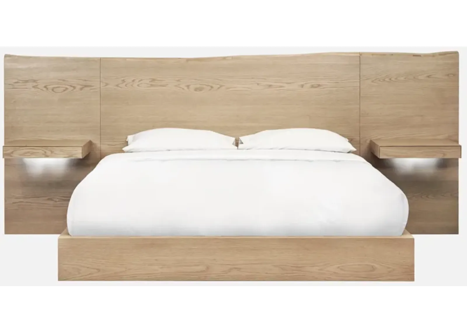 One Coastal Modern California King-size Live Edge Wall Bed with Floating Nightstands in Bisque