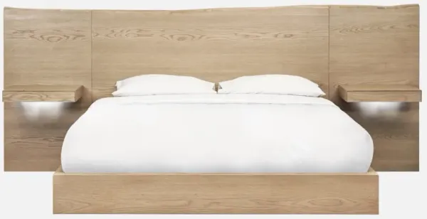 One Coastal Modern California King-size Live Edge Wall Bed with Floating Nightstands in Bisque