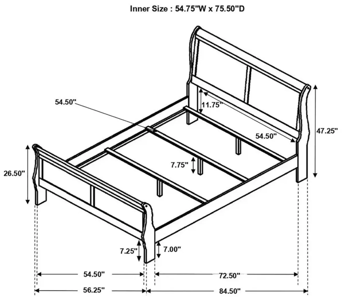 Louis Philippe Full Panel Sleigh Bed Cappuccino