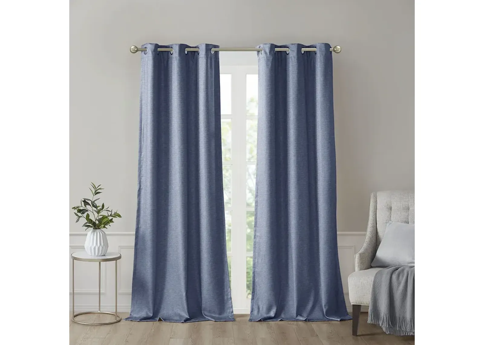 SunSmart Como Blue Tonal Printed Faux Silk Total Blackout Curtain Panel Pair