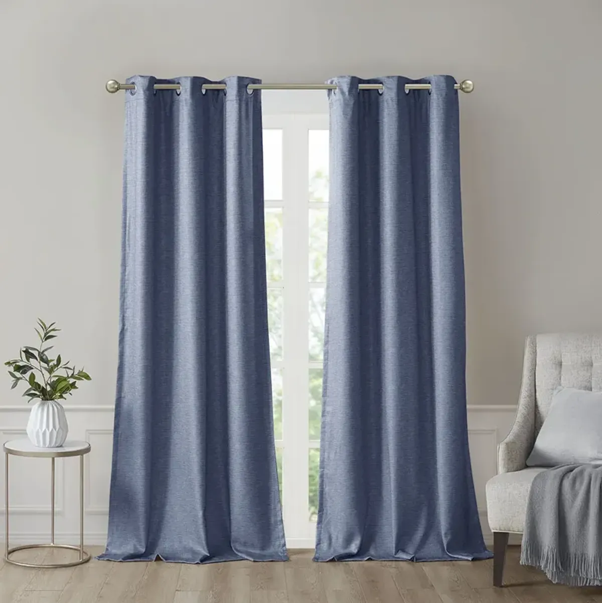 SunSmart Como Blue Tonal Printed Faux Silk Total Blackout Curtain Panel Pair