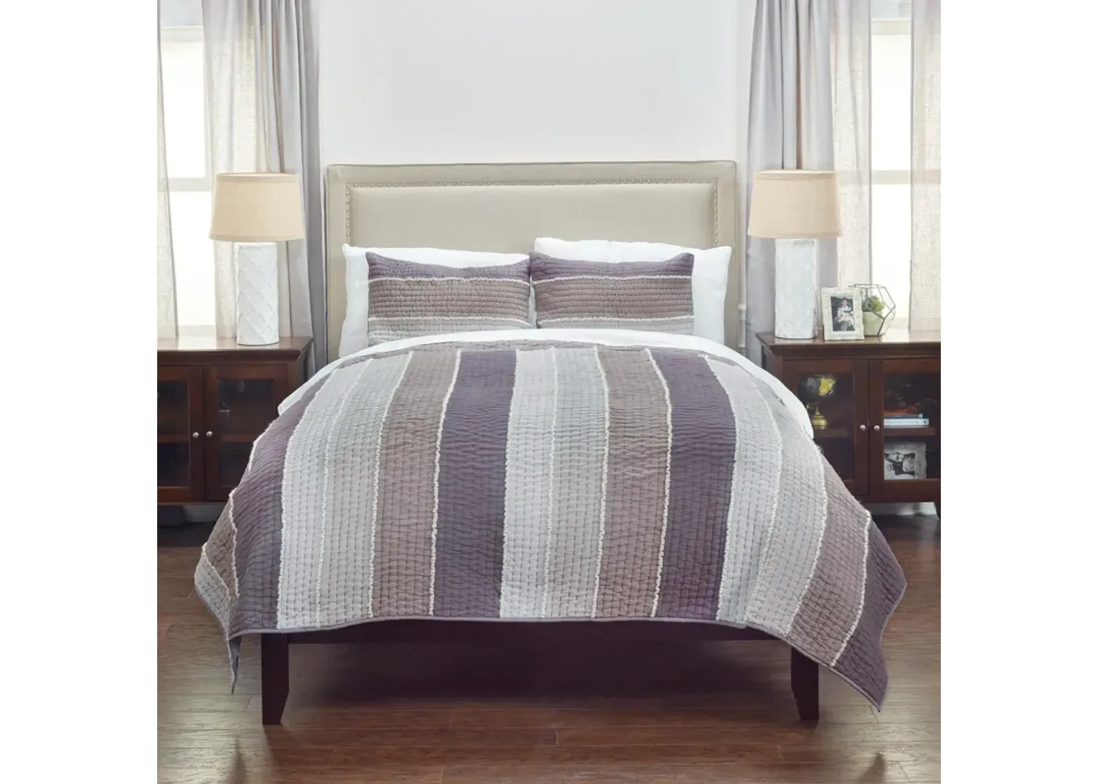 Olivia Grace King Stripe Lite Gray Quilt