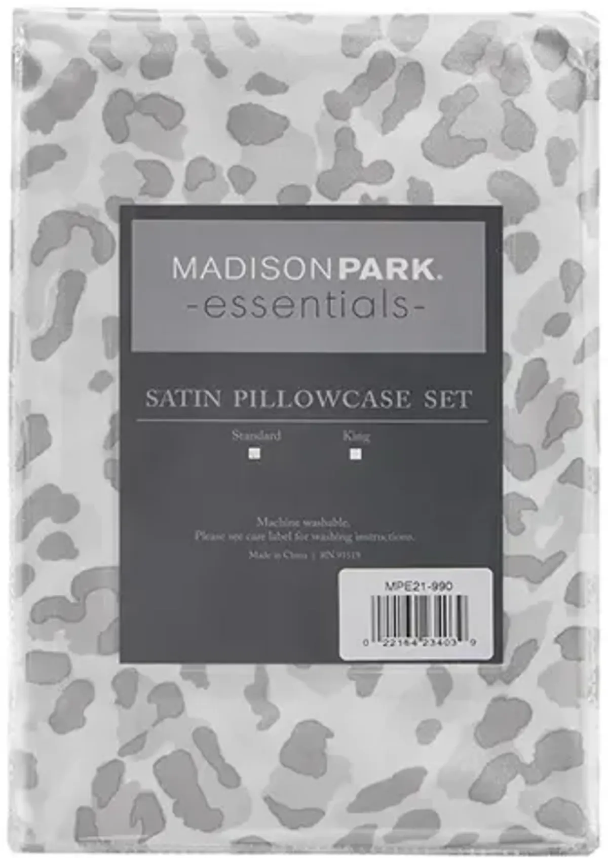 Madison Park Essentials Printed Satin Gray Leopard Luxury 2 PC Pillowcases