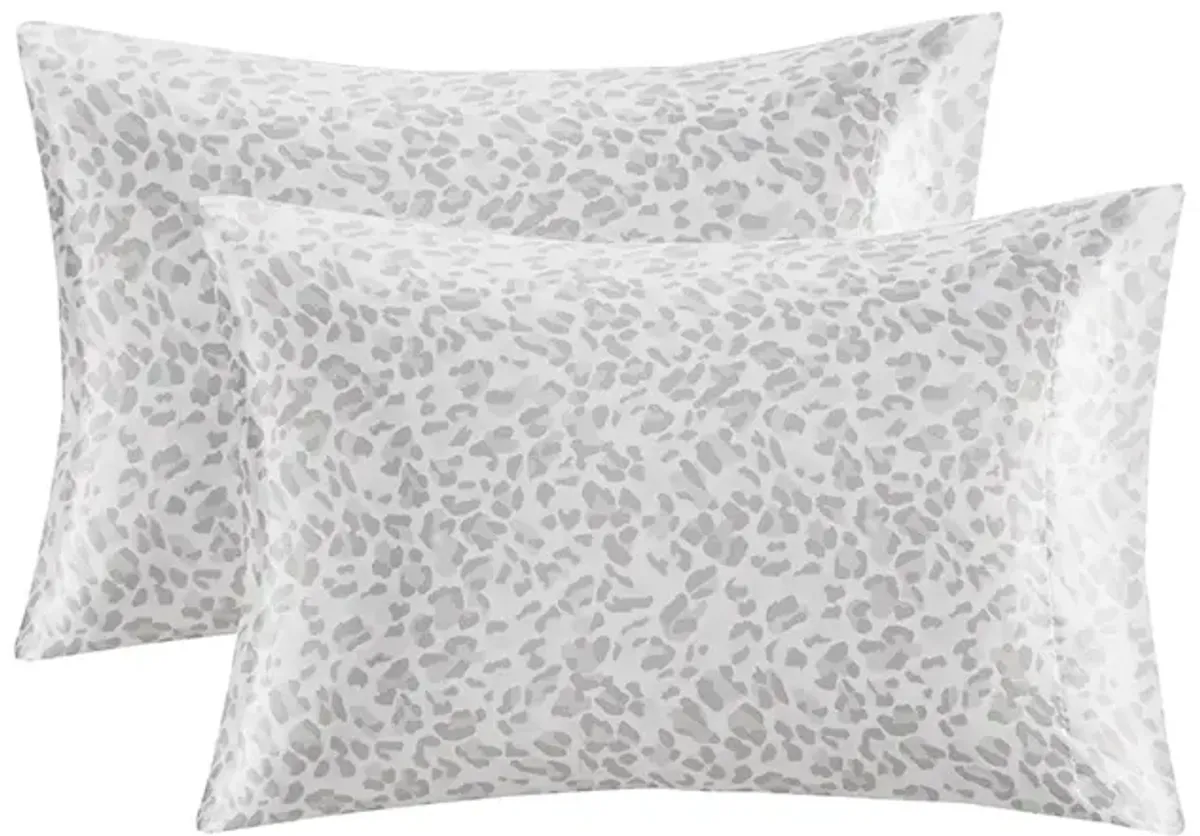 Madison Park Essentials Printed Satin Gray Leopard Luxury 2 PC Pillowcases