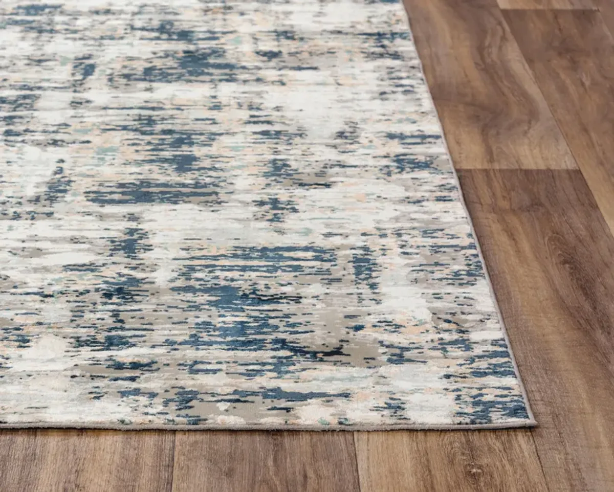 Chelsea Ivory / Teal Abstract Polyester 2'7" x 9'6" Runner Rug