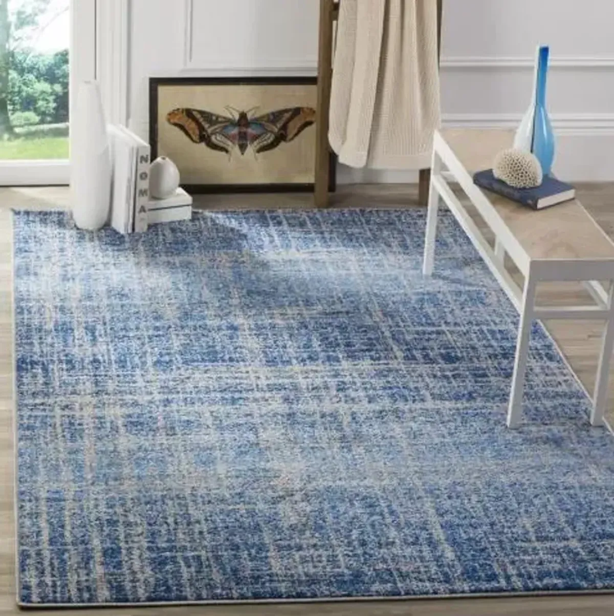 Adirondack Contemporary Blue / Silver 9' X 12' Powerloomed Rug