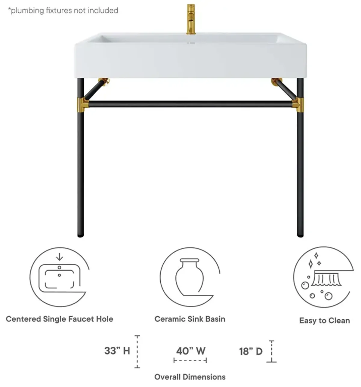 Redeem 40" Black Stainless Steel Wall-Mount Bathroom Vanity