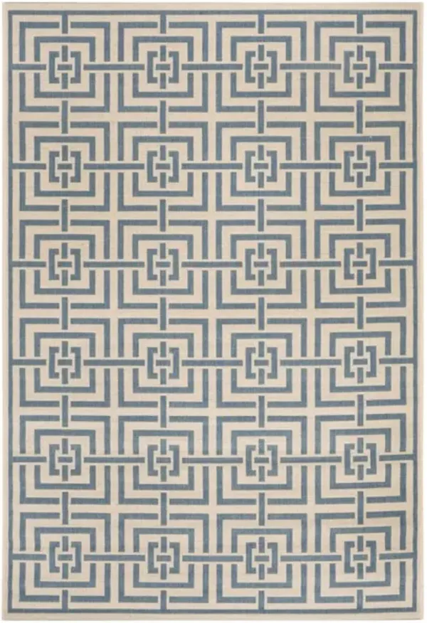 LINDEN 128 Collection LND128N-5 Cream / Blue 5'-3" X 7'-6"