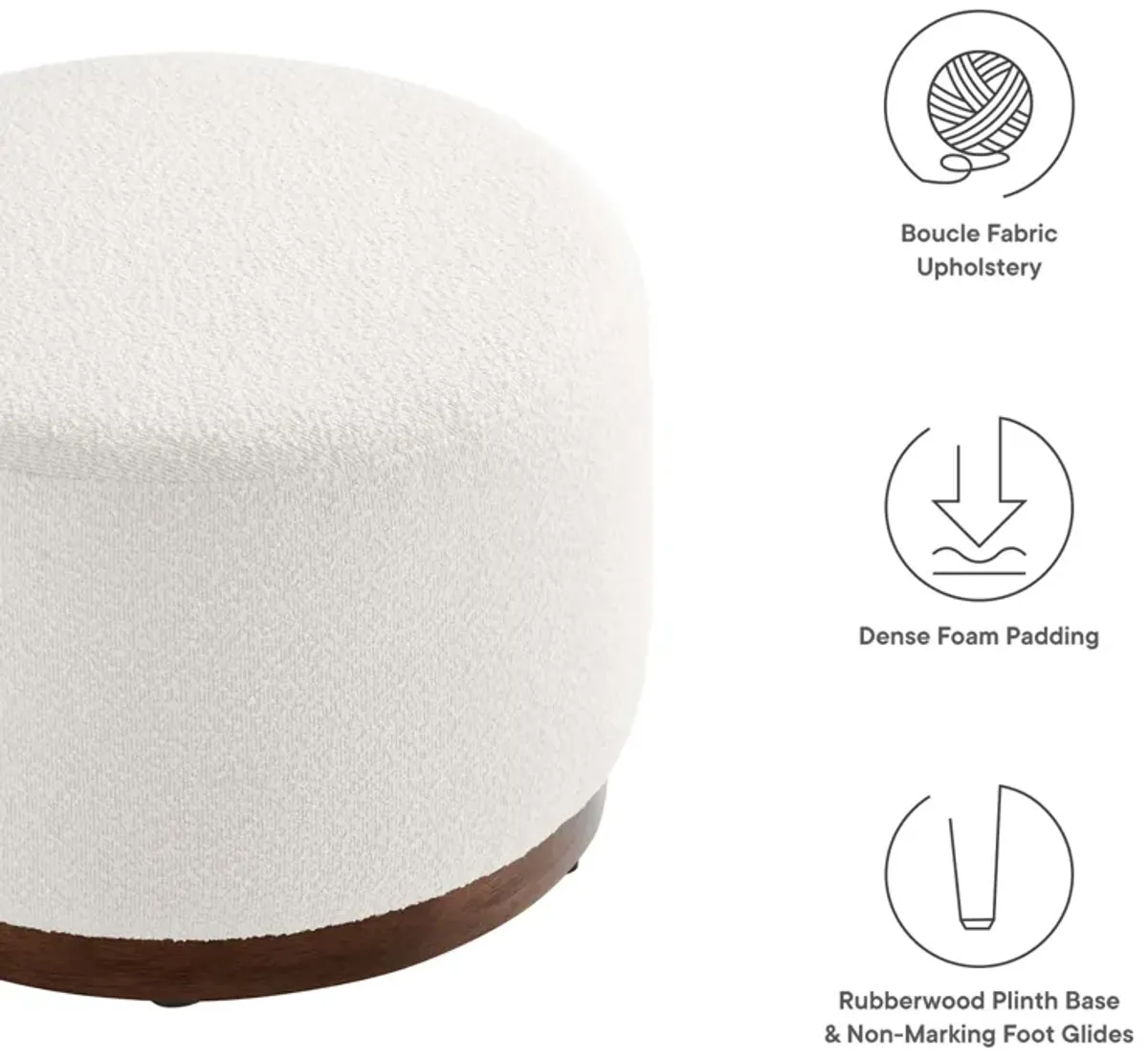 Tilden Large 23" Round Boucle Upholstered Upholstered Ottoman by Modway