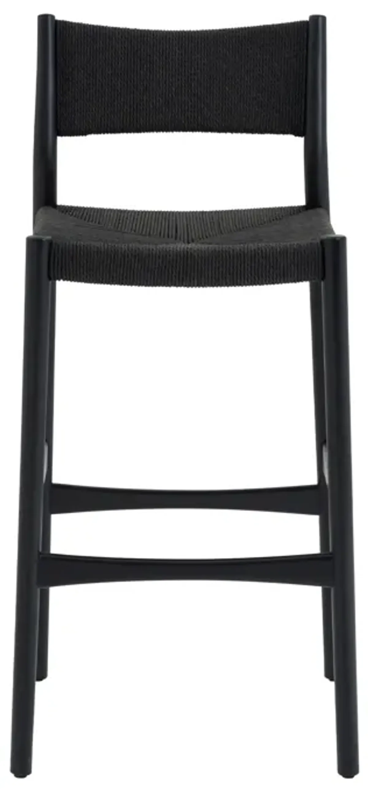 Erie Black Woven Paper Cord and Wood Counter Stool