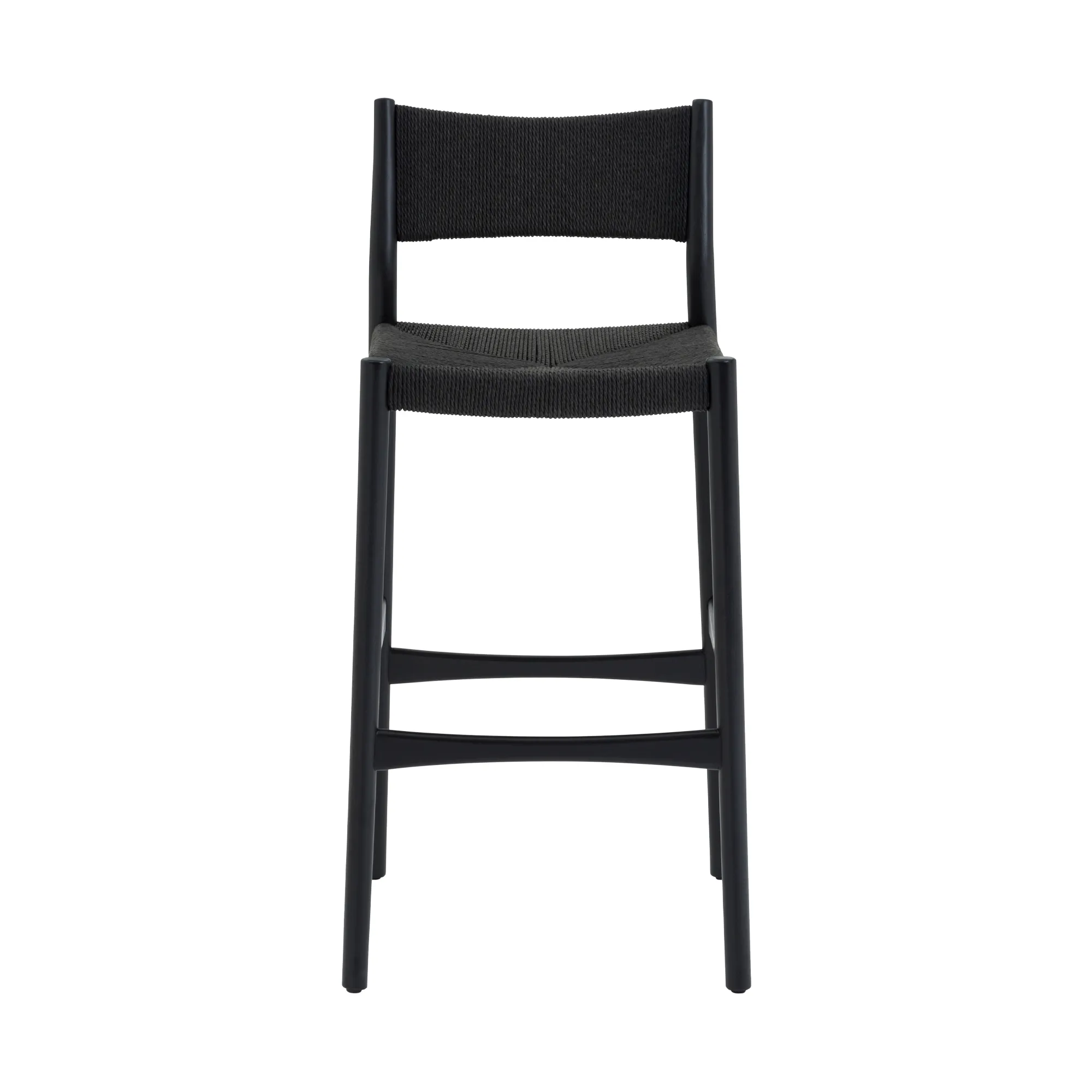 Erie Black Woven Paper Cord and Wood Counter Stool