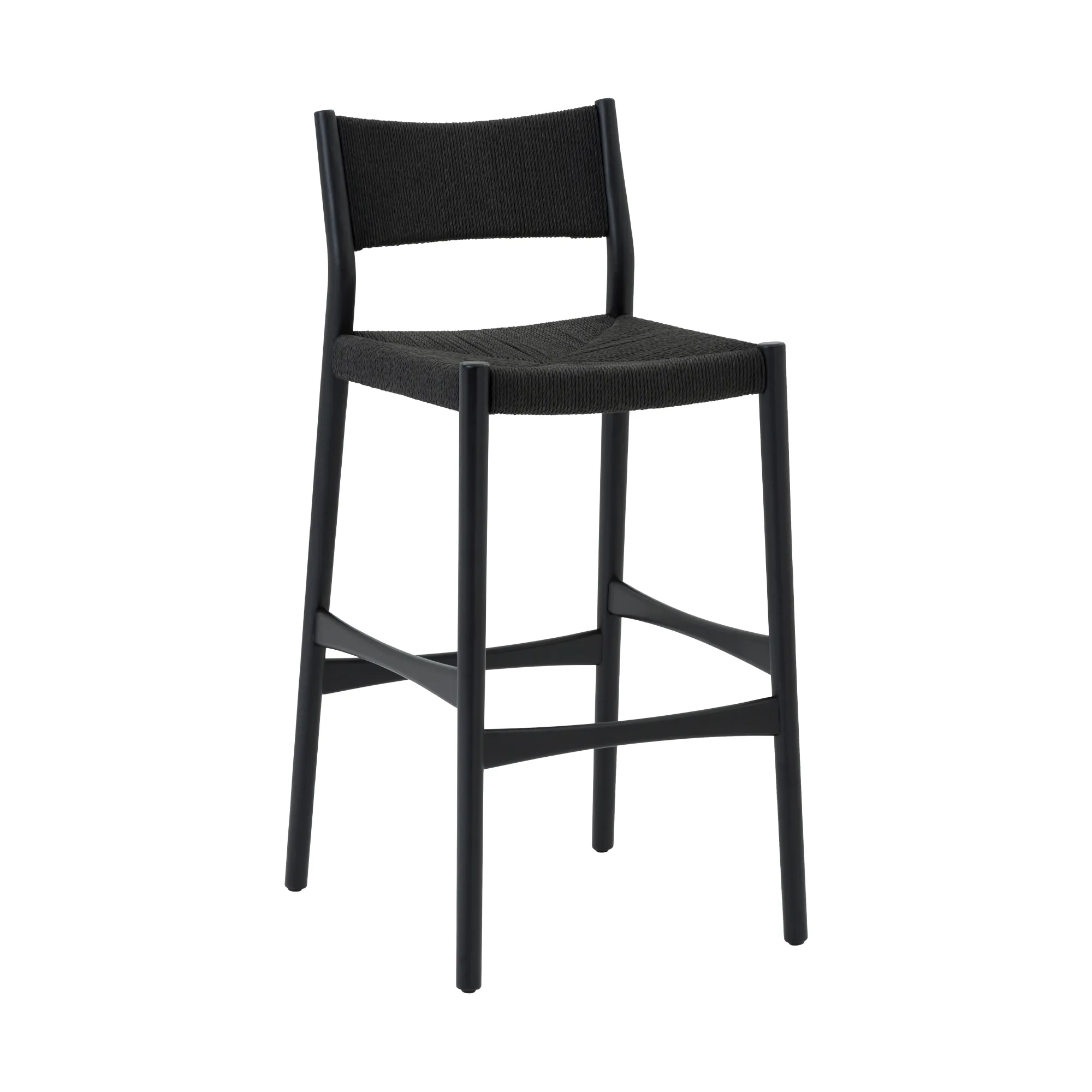 Erie Black Woven Paper Cord and Wood Counter Stool