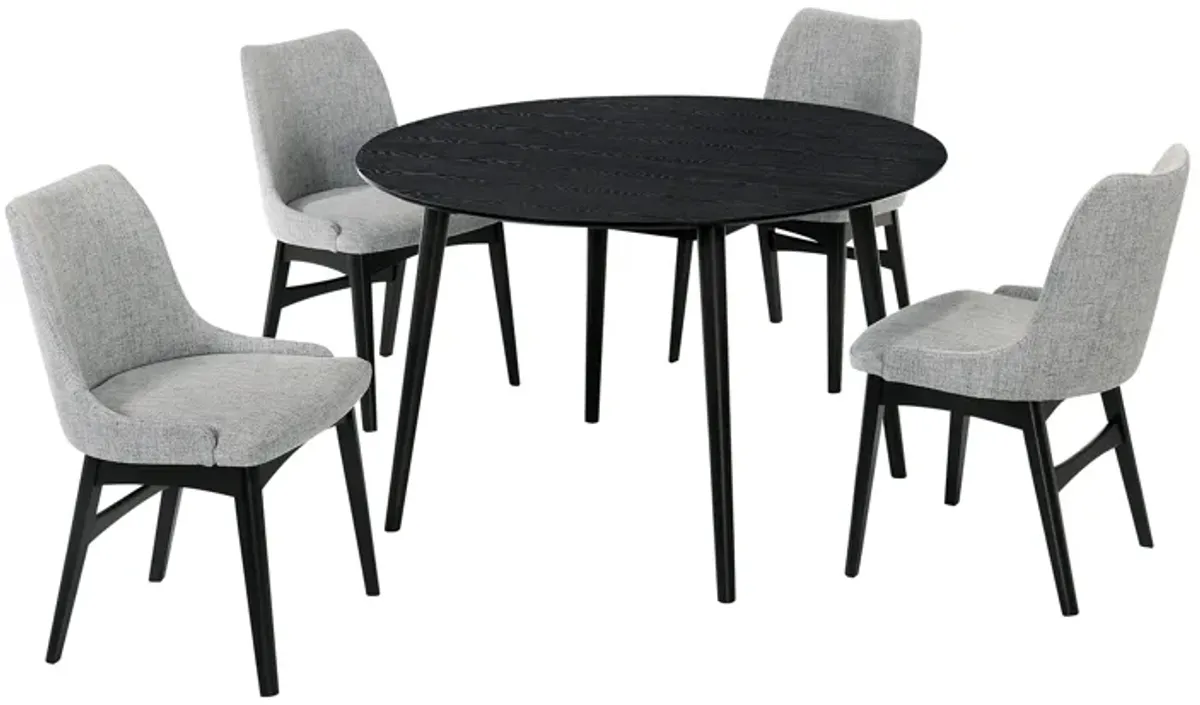 Arcadia and Azalea 48" Round Grey and Black Wood 5 Piece Dining Set