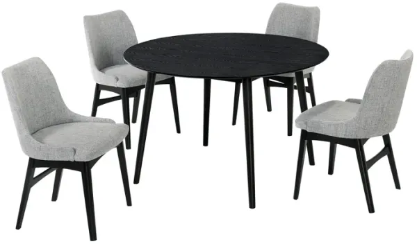 Arcadia and Azalea 48" Round Grey and Black Wood 5 Piece Dining Set