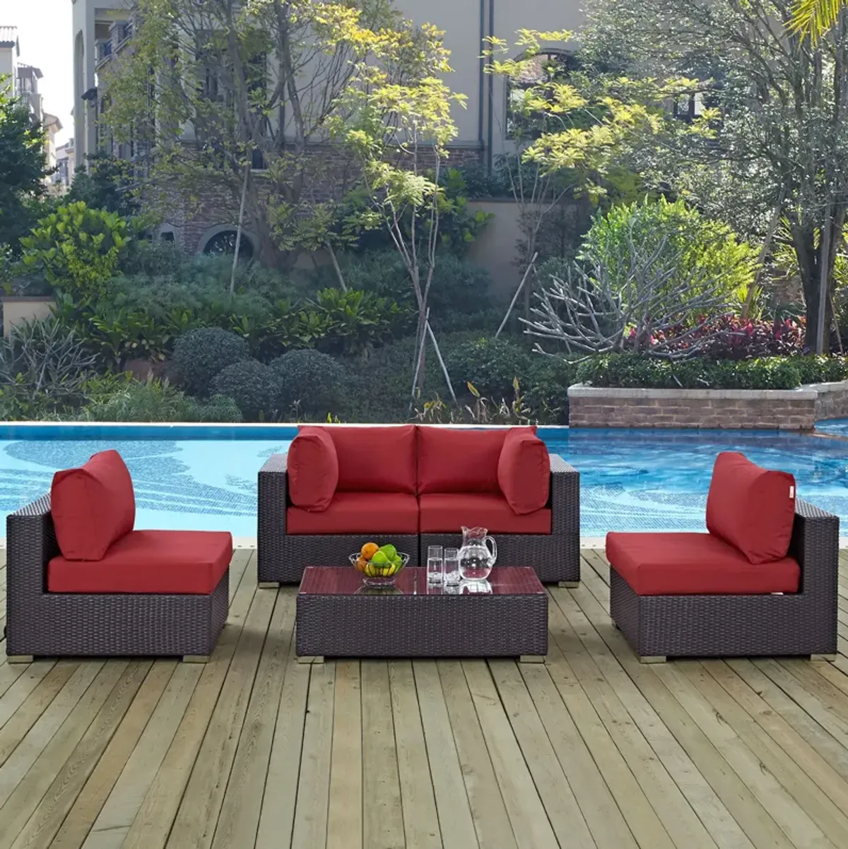 Convene 5 Piece Outdoor Patio Sectional Set