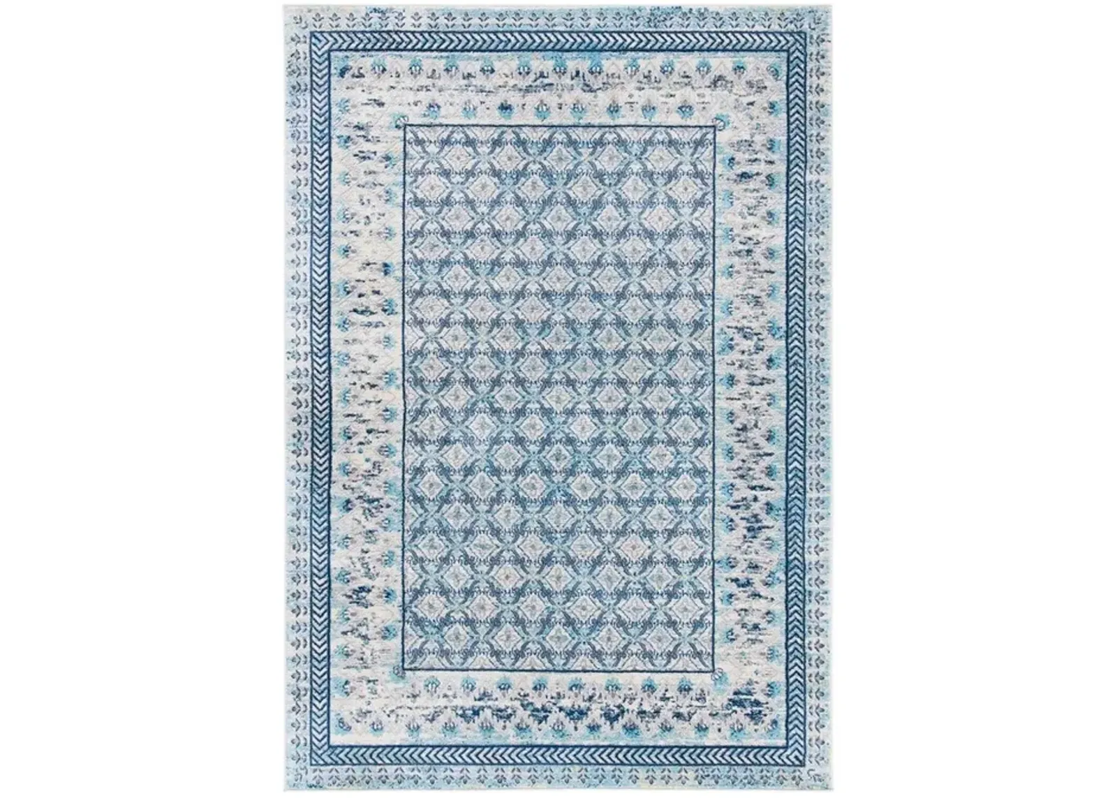 Brentwood 899 Ivory / Aqua 5'-3" X 7'-6" Medium Rectangle Powerloomed Rug