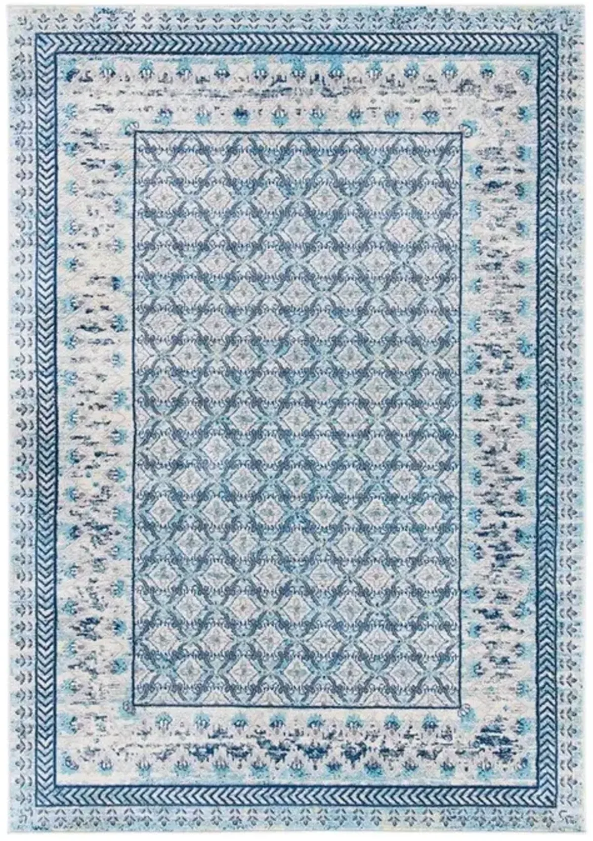 Brentwood 899 Ivory / Aqua 5'-3" X 7'-6" Medium Rectangle Powerloomed Rug