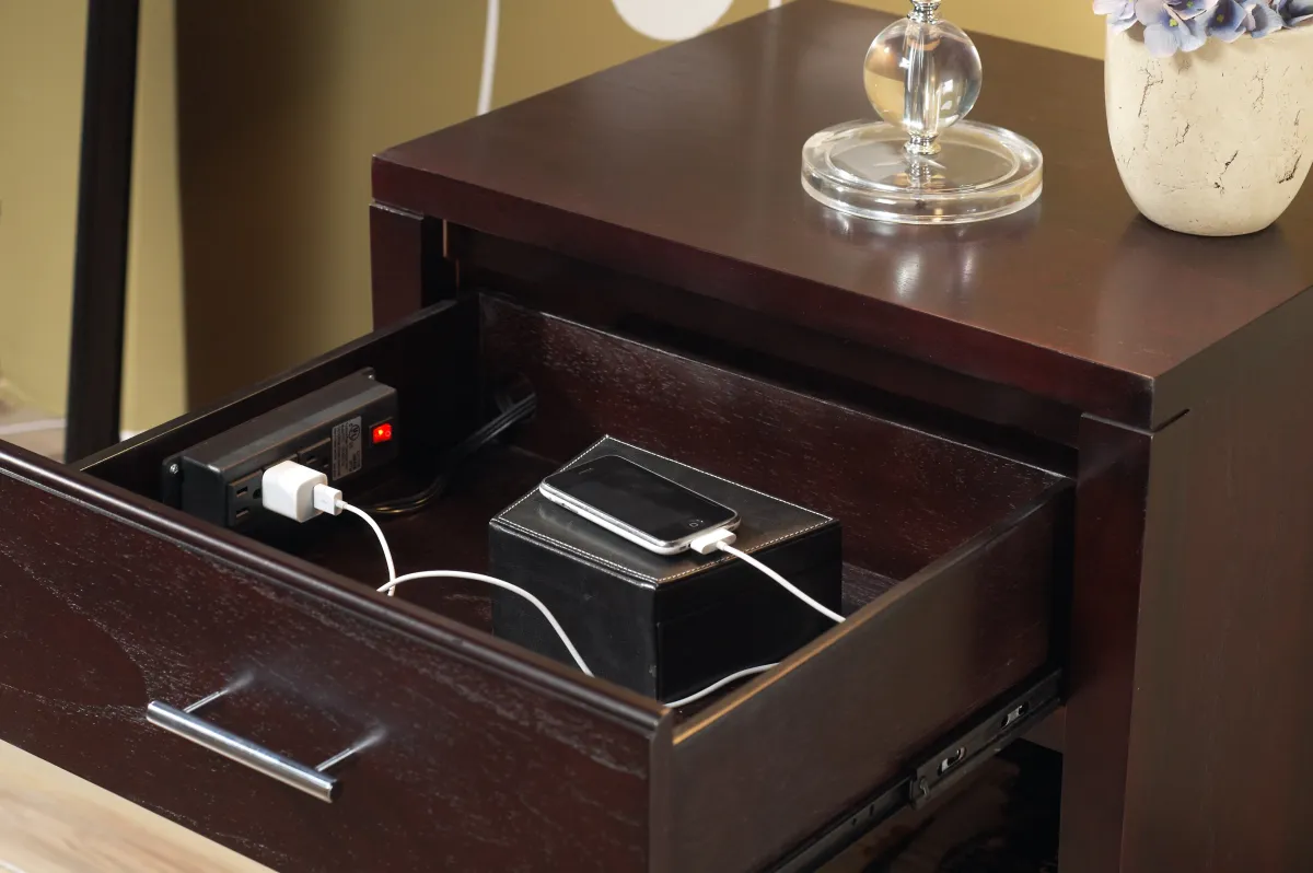 Nevis Charging Station Nightstand in Espresso