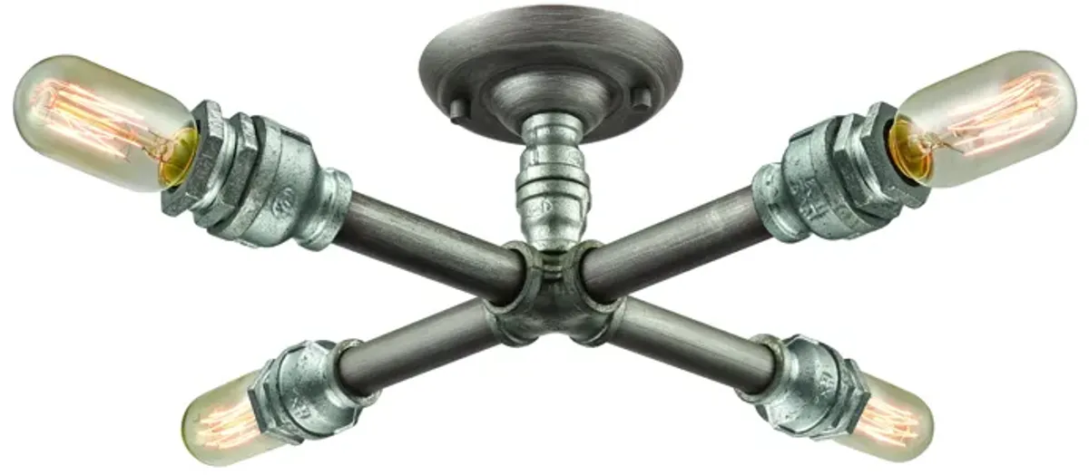 Cast Iron Pipe 16" Wide 4-Light Semi Flush Mount - Weathered Zinc