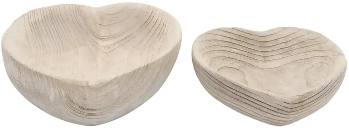 Wood - Set of 2 9/10" Heart Bowls