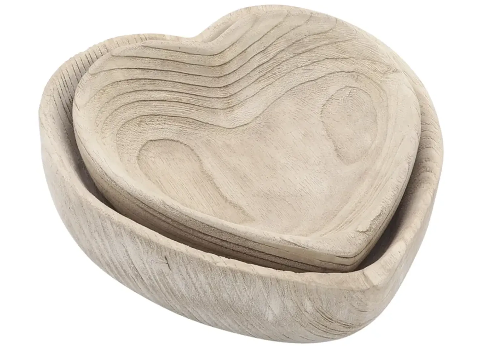 Wood - Set of 2 9/10" Heart Bowls