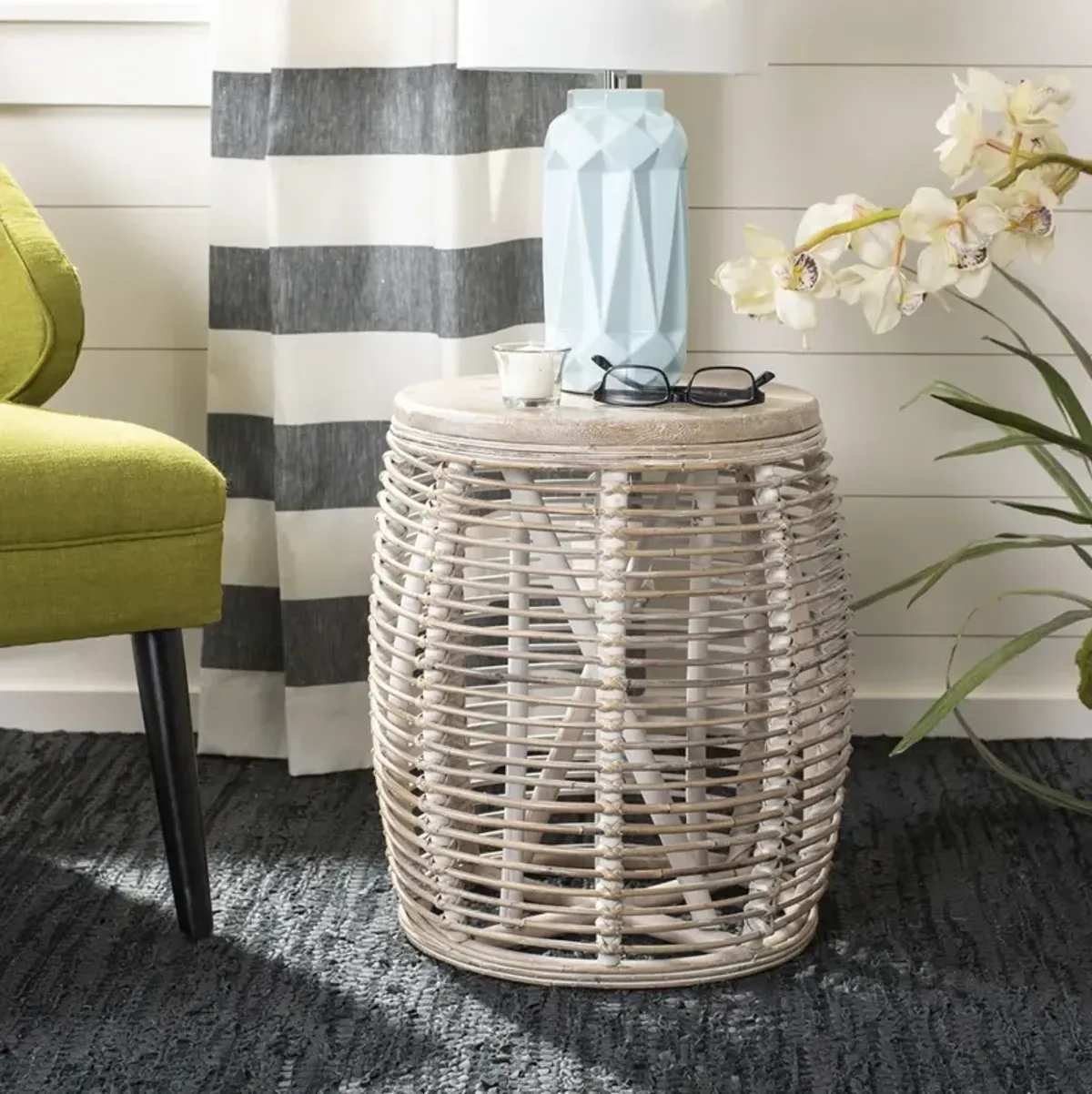 MAUI RATTAN DRUM STOOL TABLE