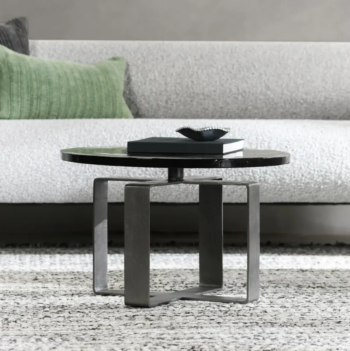 Keith 28" Industrial Glass Black Coffee Table