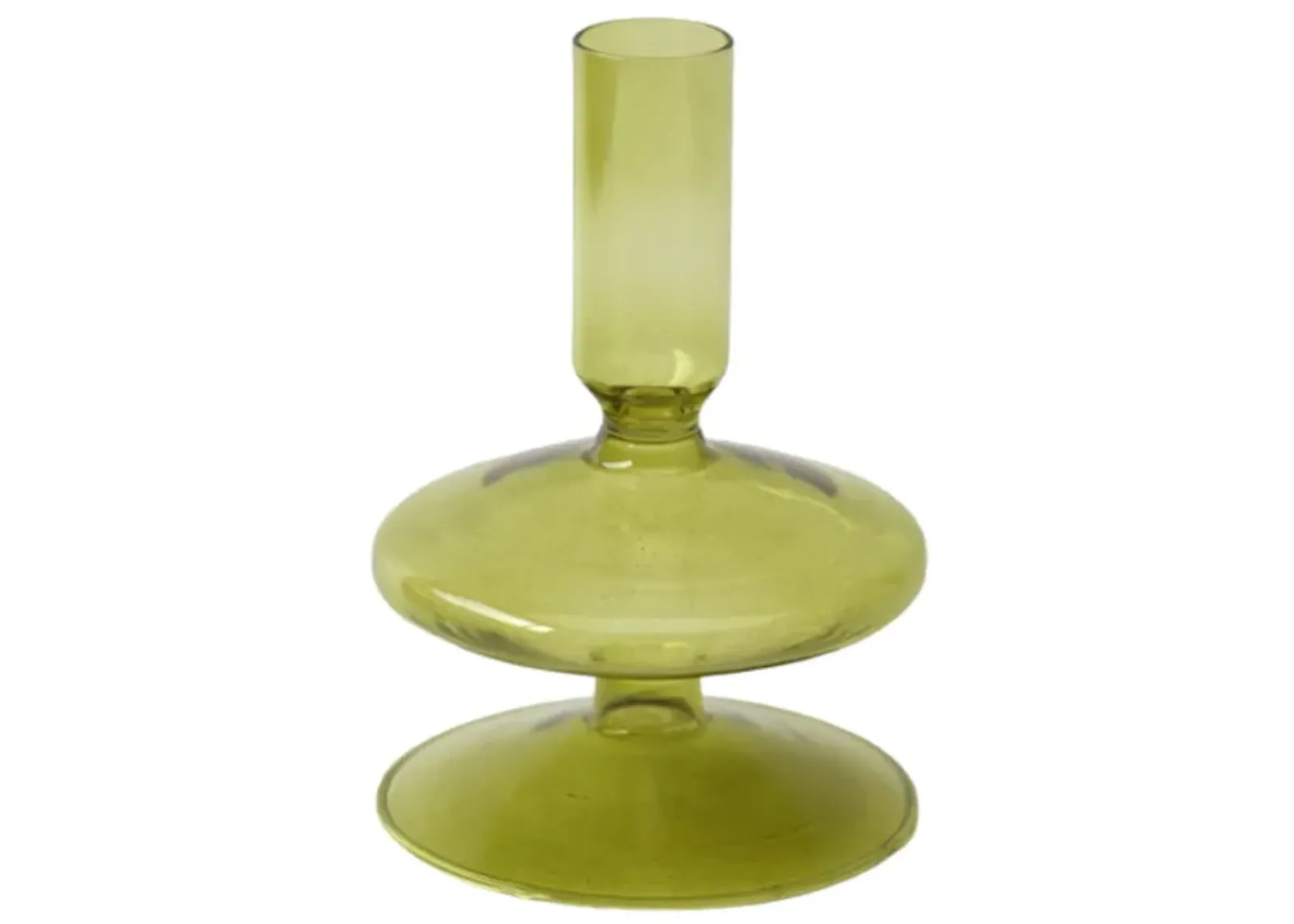 5" Vintage Glass Taper Candle Holder, Olive