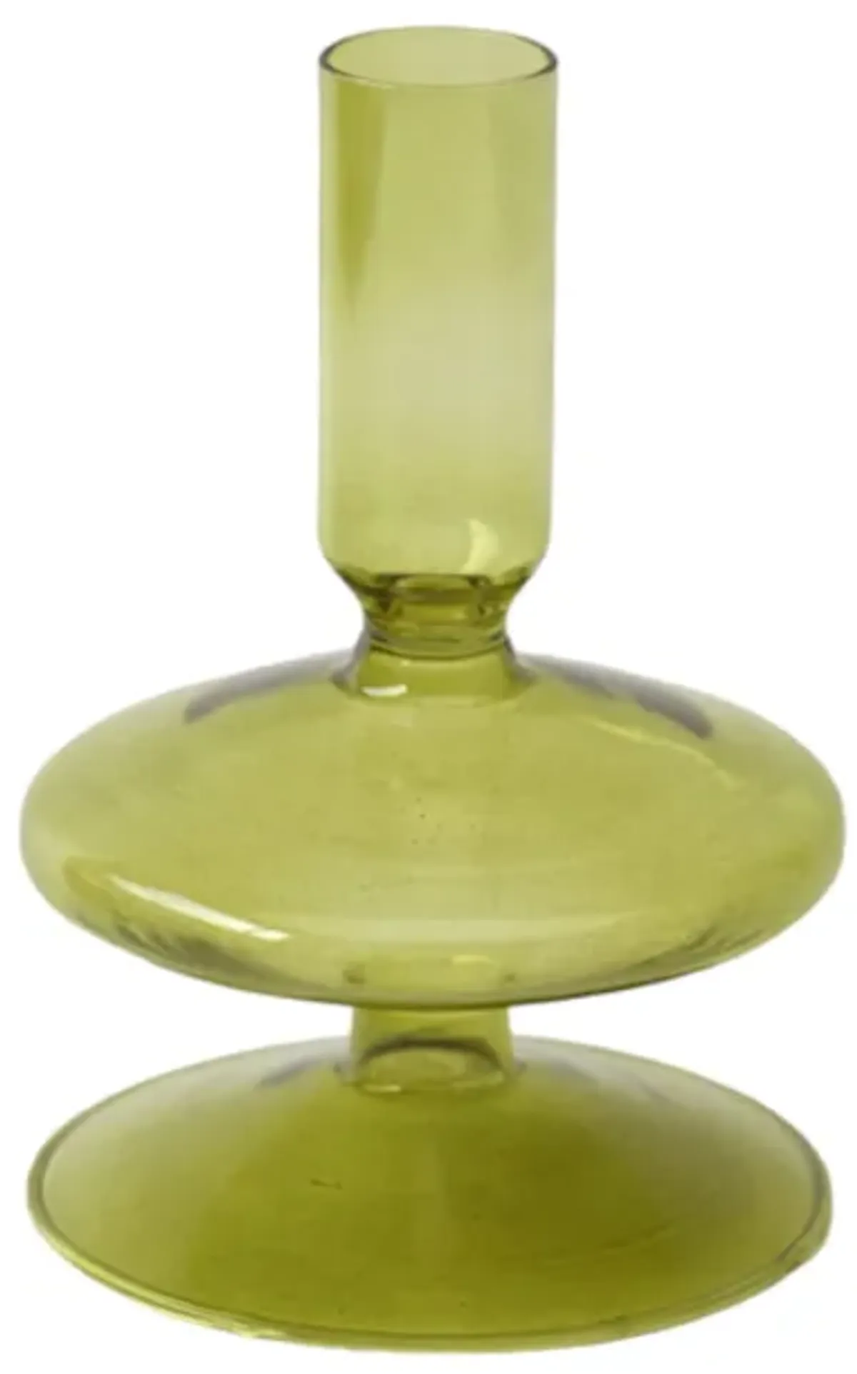 5" Vintage Glass Taper Candle Holder, Olive