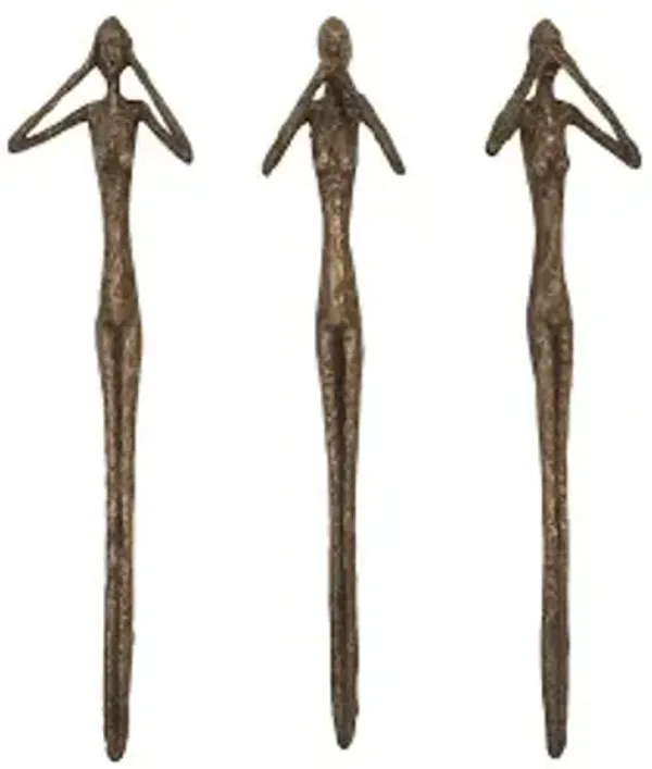 see, speak, hear no evil wall art, resin, bronze, set of 3