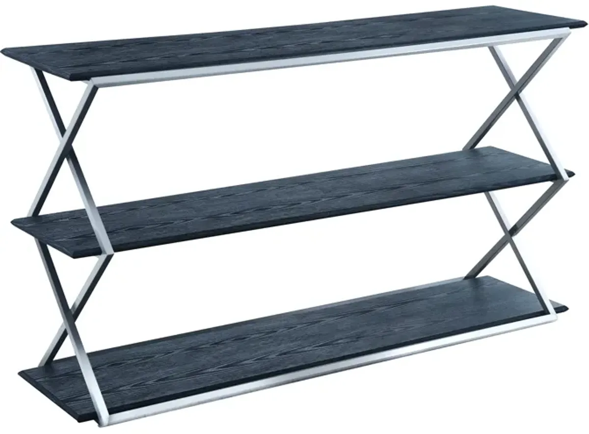 Westlake 3-Tier Black Console Table with Brushed Stainless Steel Frame